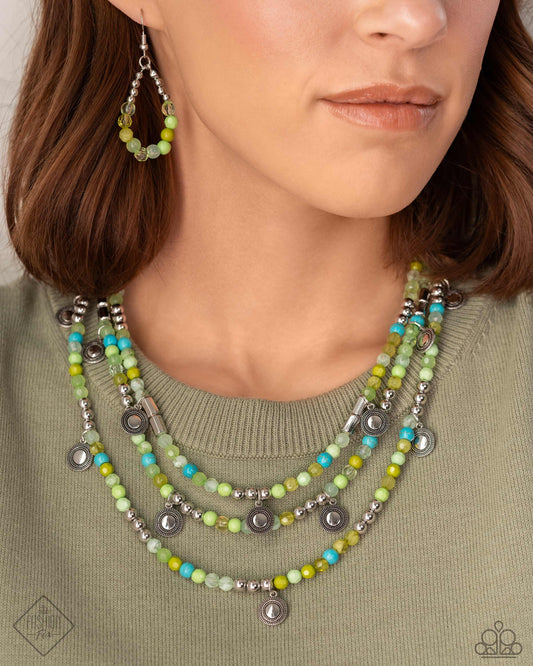 Piquant Pattern - Green and Blue Bead Silver Accent Layered Short Necklace - Fashion Fix