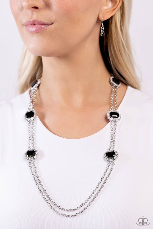 Pocketful of Sunshine - Black Gem Rhinestone Silver Medium-Length Necklace