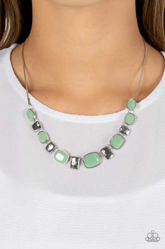 Polished Parade - Green Bead Silver Short Necklace