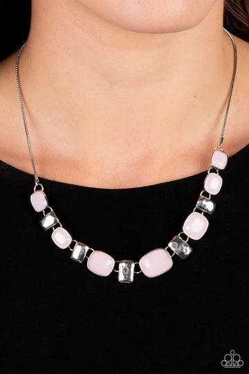 Polished Parade - Pink Bead Silver Short Necklace