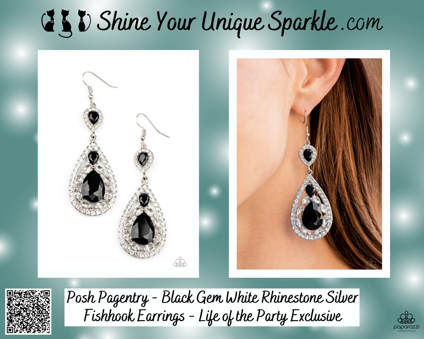 Posh Pagentry - Black Gem White Rhinestone Silver Fishhook Earrings - Life of the Party Exclusive