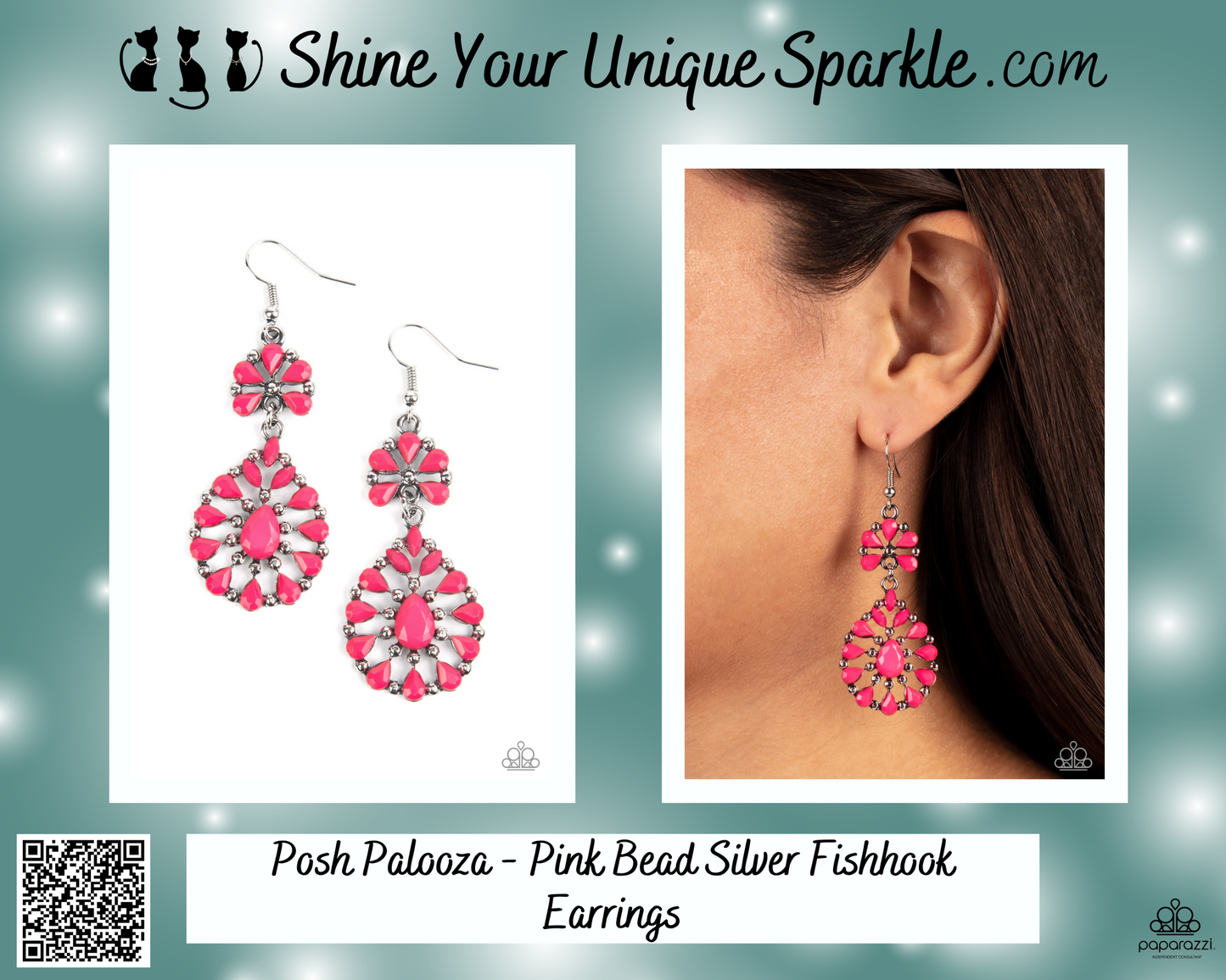 Posh Palooza - Pink Bead Silver Fishhook Earrings