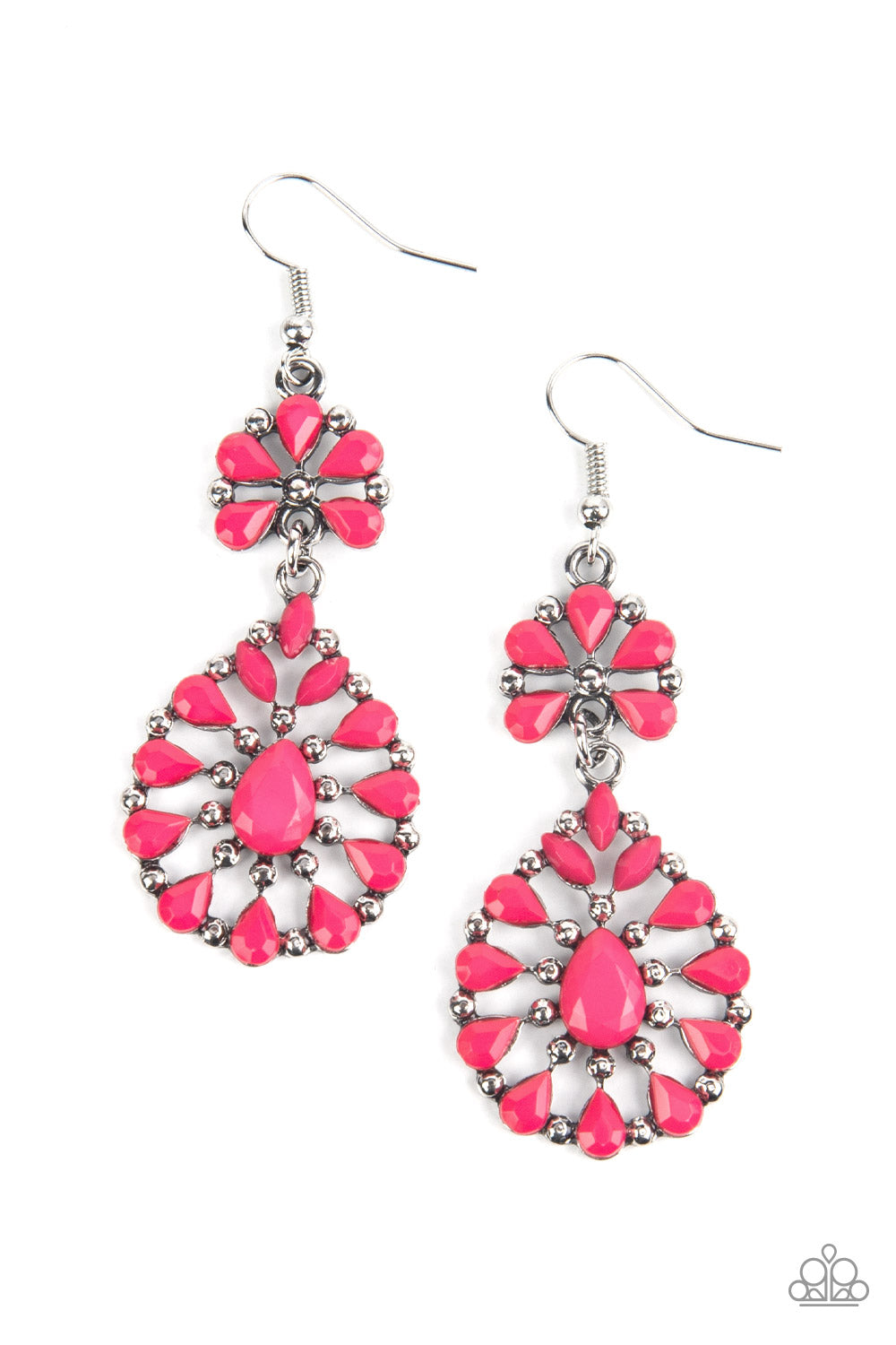 Posh Palooza - Pink Bead Silver Fishhook Earrings