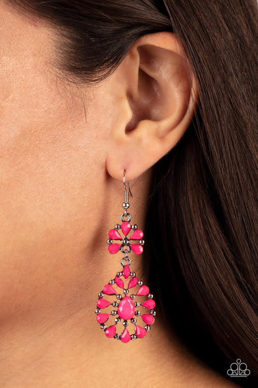 Posh Palooza - Pink Bead Silver Fishhook Earrings