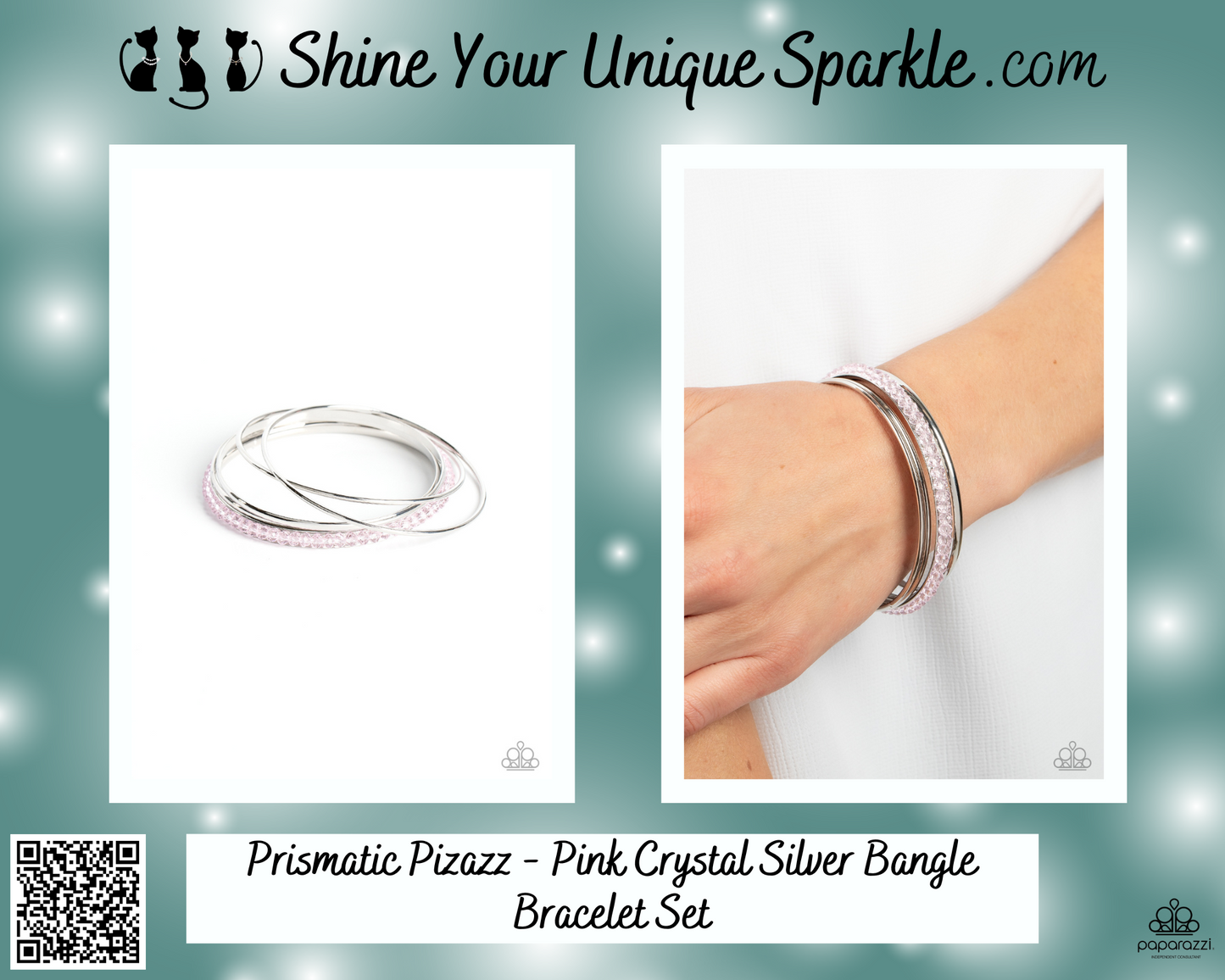 Prismatic Pizazz - Pink Crystal Silver Bangle Bracelet Set