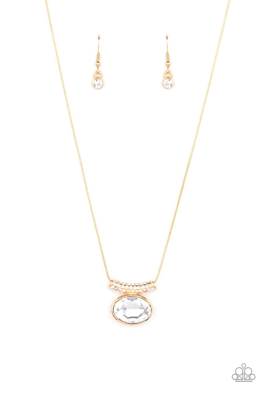 Pristinely Prestigious - Gold Frame Oval Gem Short Necklace