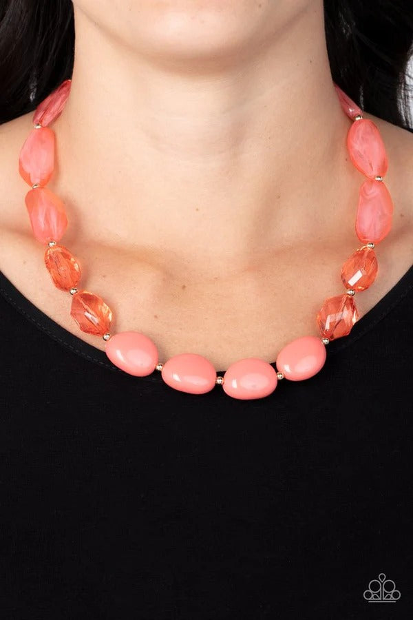 Private Paradise - Orange Chunky Bead Short Necklace