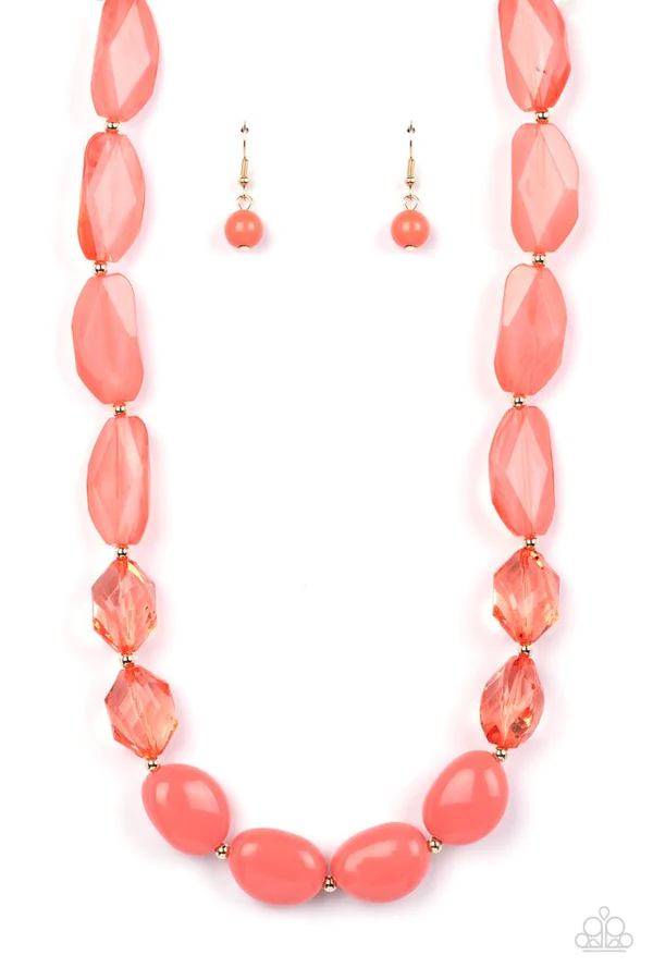 Private Paradise - Orange Chunky Bead Short Necklace