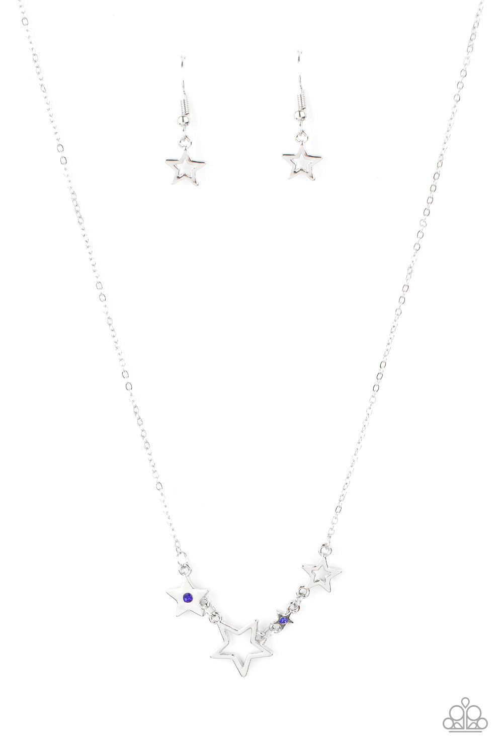 Proudly Patriotic - Blue and White Rhinestone Silver Star Short Necklace