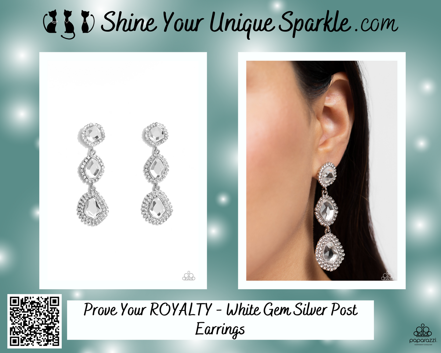 Prove Your ROYALTY - White Gem Silver Post Earrings