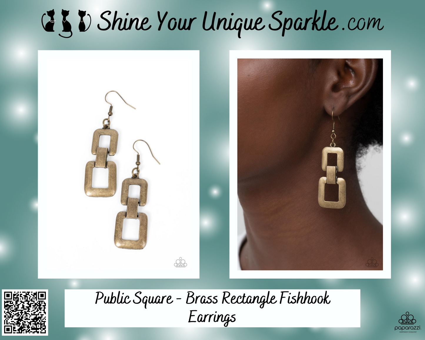 Public Square - Brass Rectangle Fishhook Earrings