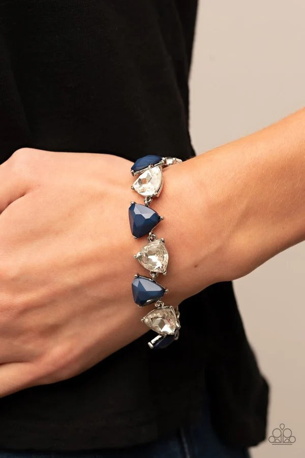 Pumped up Prisms - Blue and White Triangle Gem Silver Clasp Bracelet