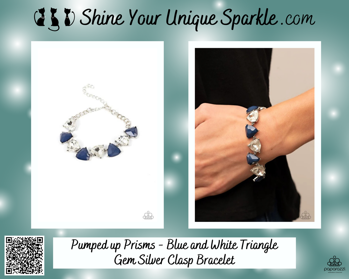 Pumped up Prisms - Blue and White Triangle Gem Silver Clasp Bracelet