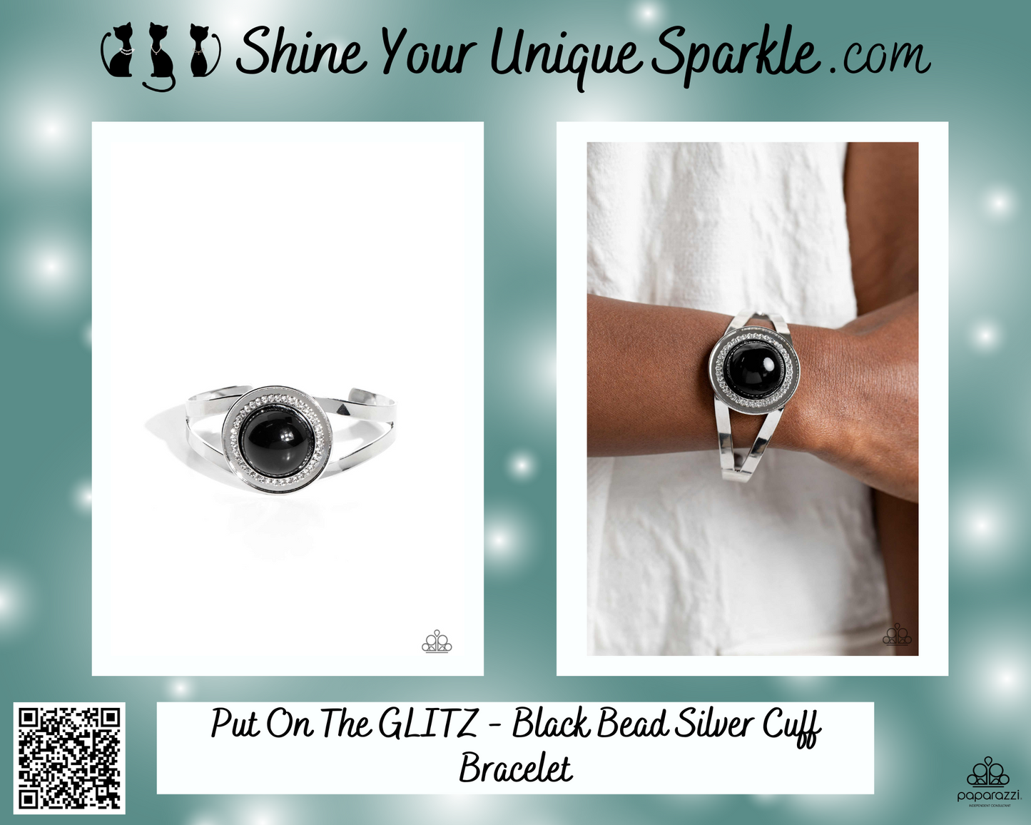 Put On The GLITZ - Black Bead Silver Cuff Bracelet