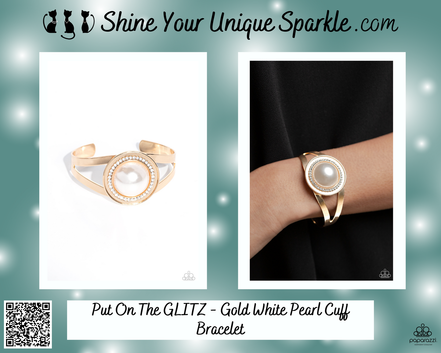 Put On The GLITZ - Gold White Pearl Cuff Bracelet