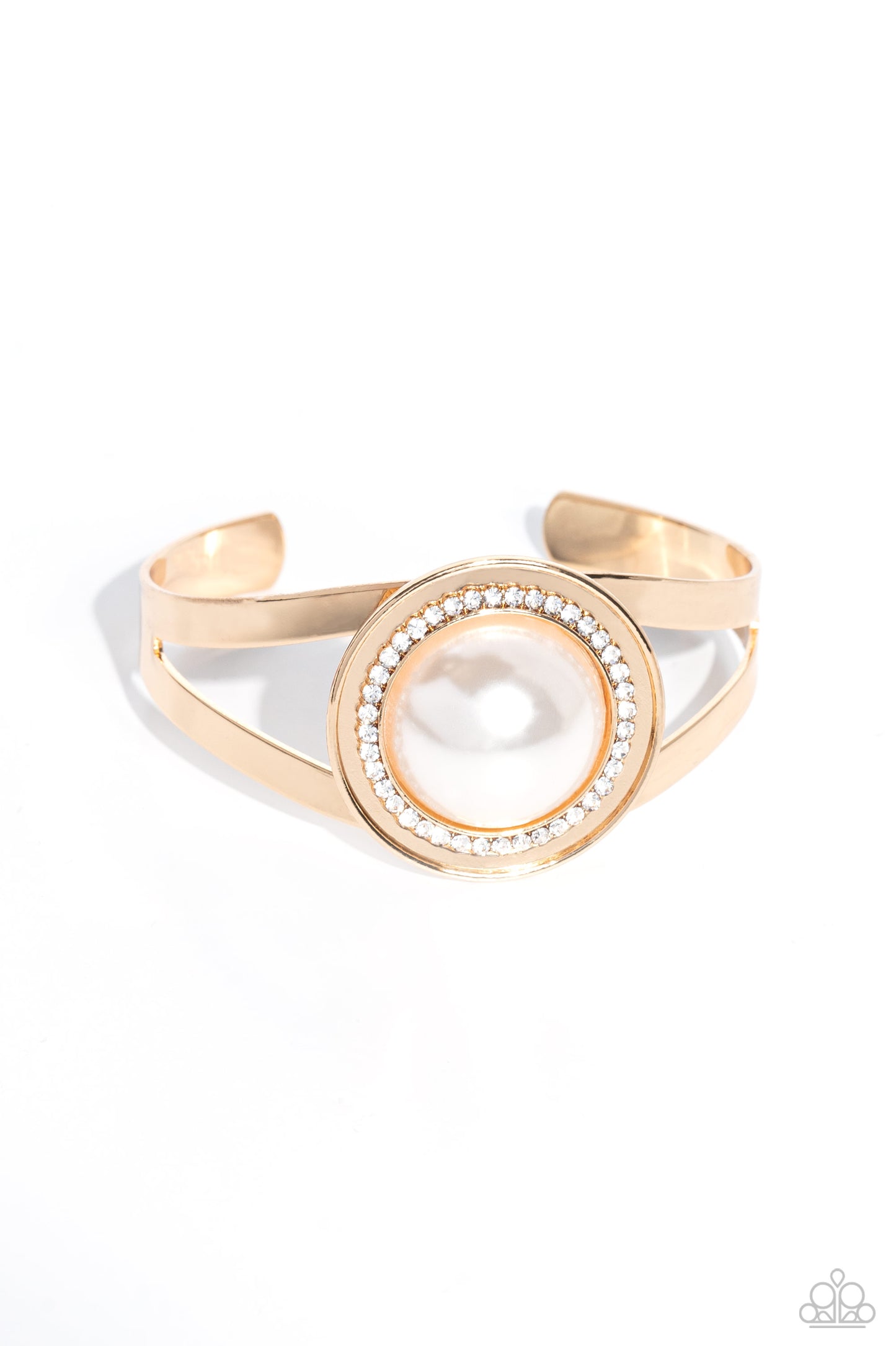 Put On The GLITZ - Gold White Pearl Cuff Bracelet