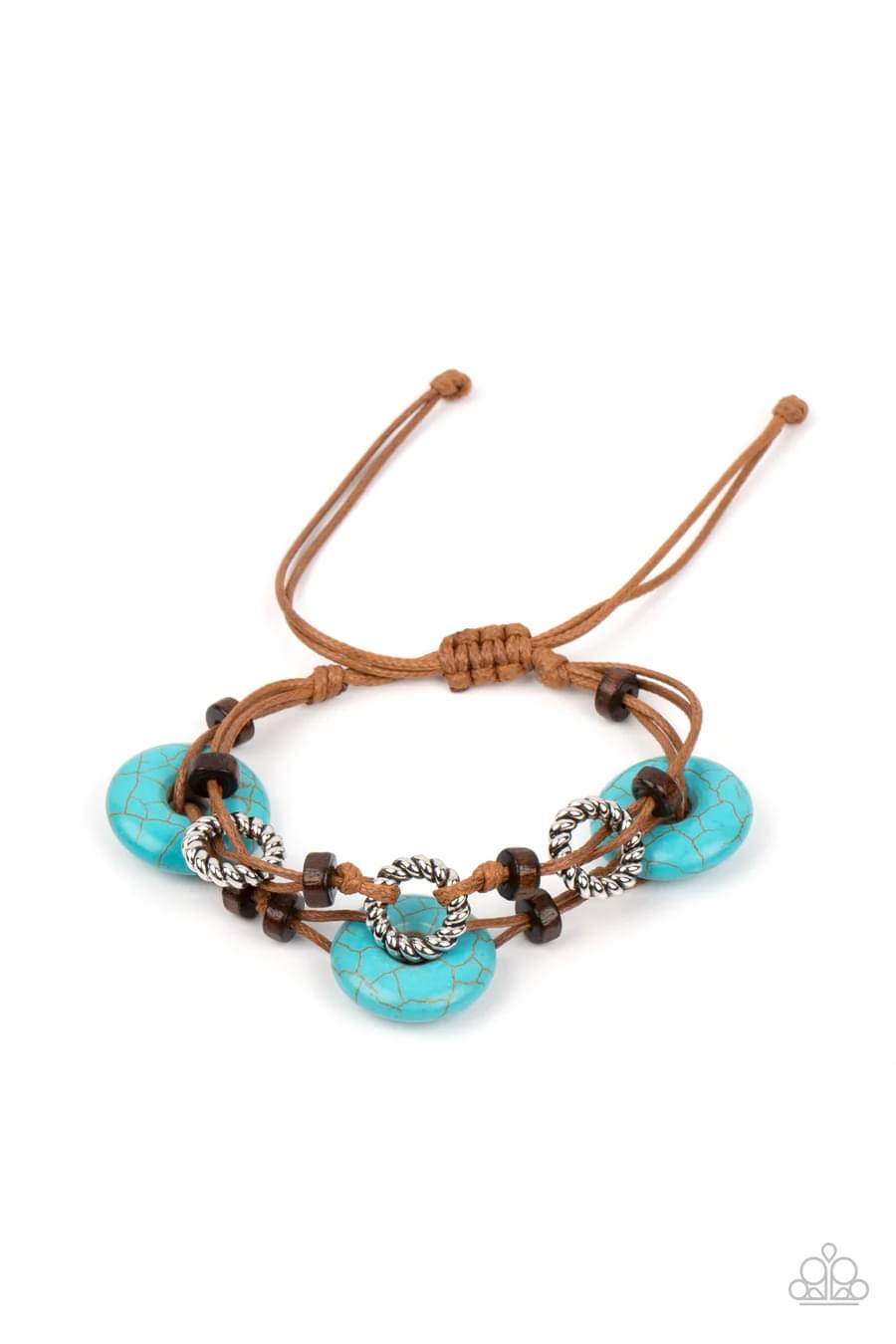 Quarry Quandary - Blue Turquoise Silver and Wooden Bead Slide Bracelet