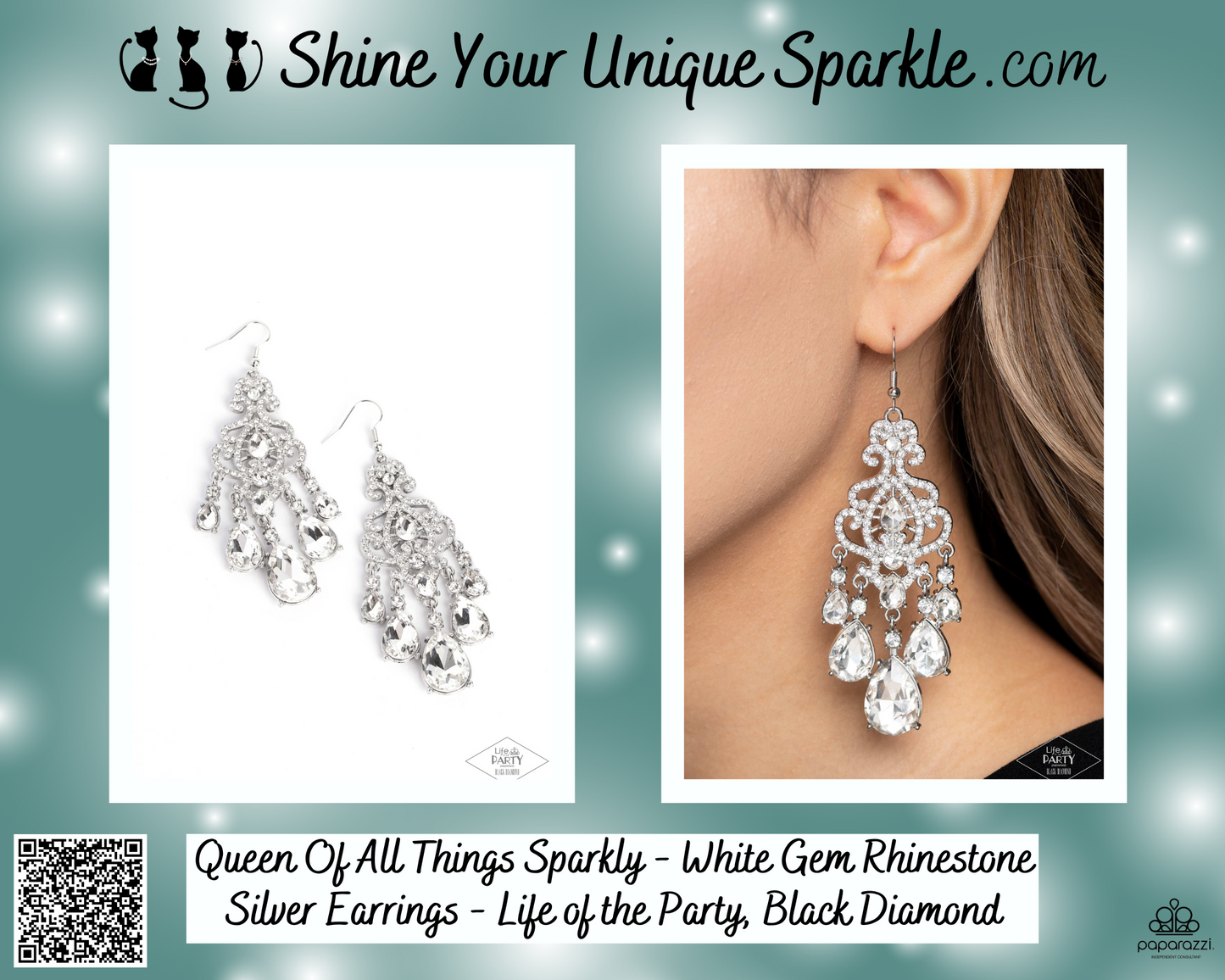 Queen Of All Things Sparkly - White Gem Rhinestone Silver Earrings - Life of the Party Black Diamond Exclusive