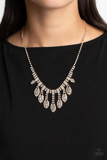 REIGNING Romance - Gold White Rhinestone Short Necklace