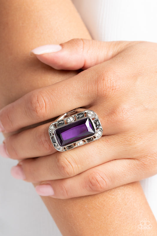 Radiant Rhinestones - Purple Gem Silver Ring