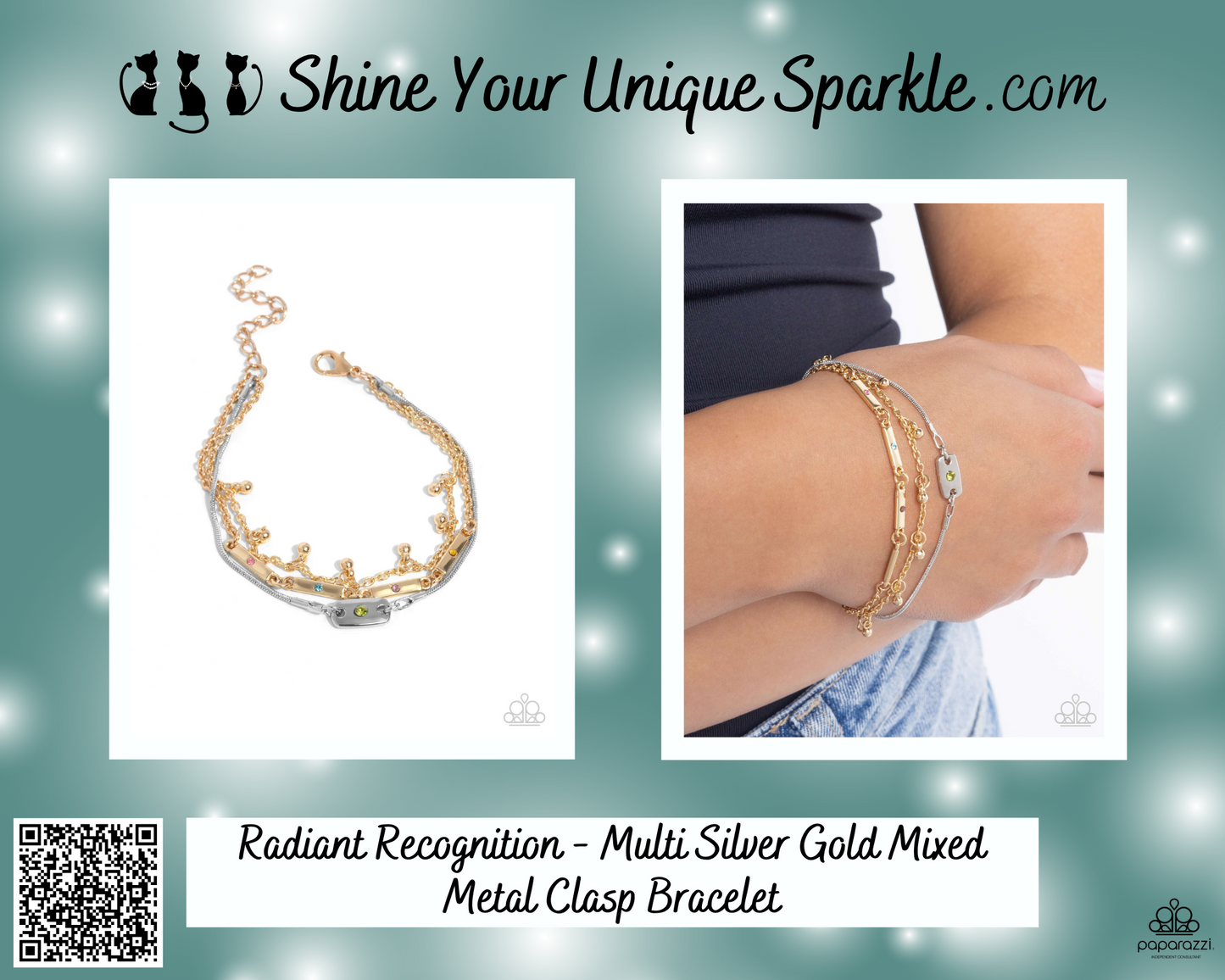 Radiant Recognition - Multi Silver Gold Mixed Metal Clasp Bracelet