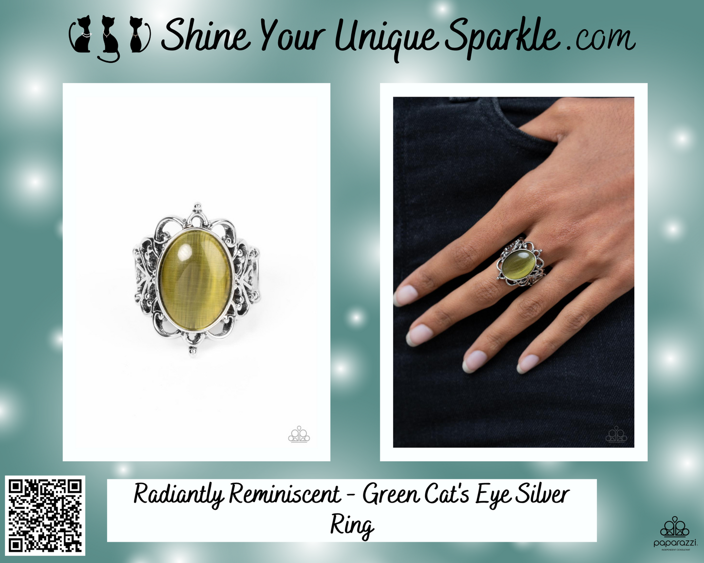 Radiantly Reminiscent - Green Cat's Eye Silver Ring