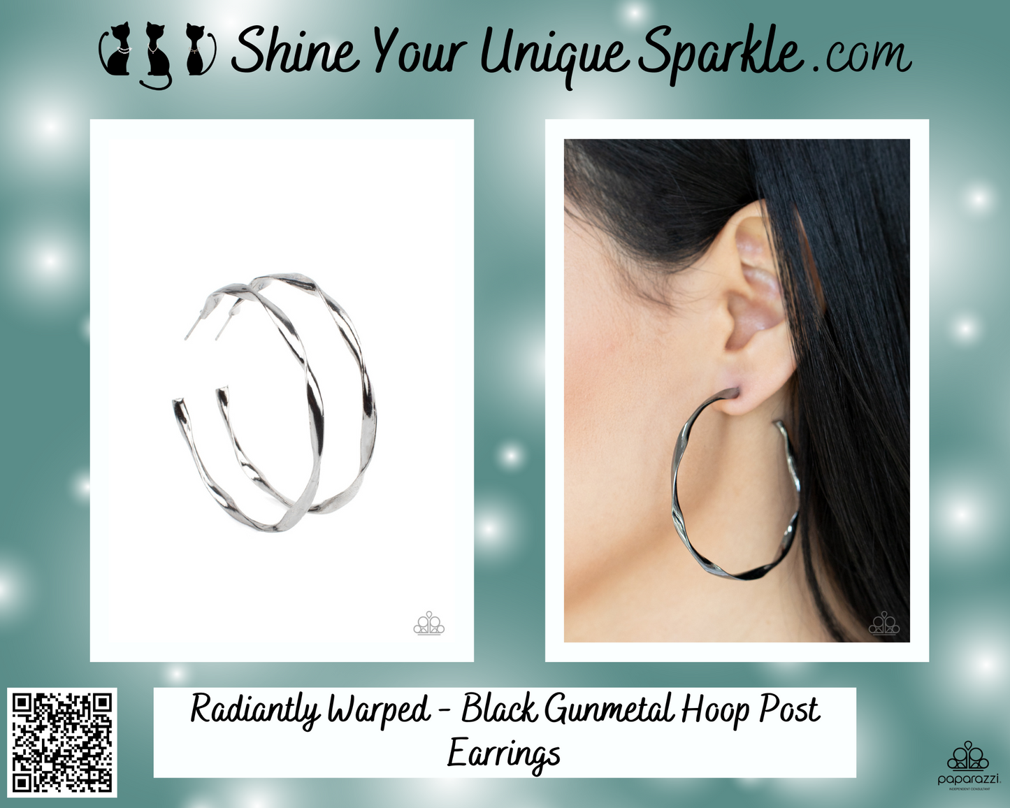 Radiantly Warped - Black Gunmetal Hoop Post Earrings