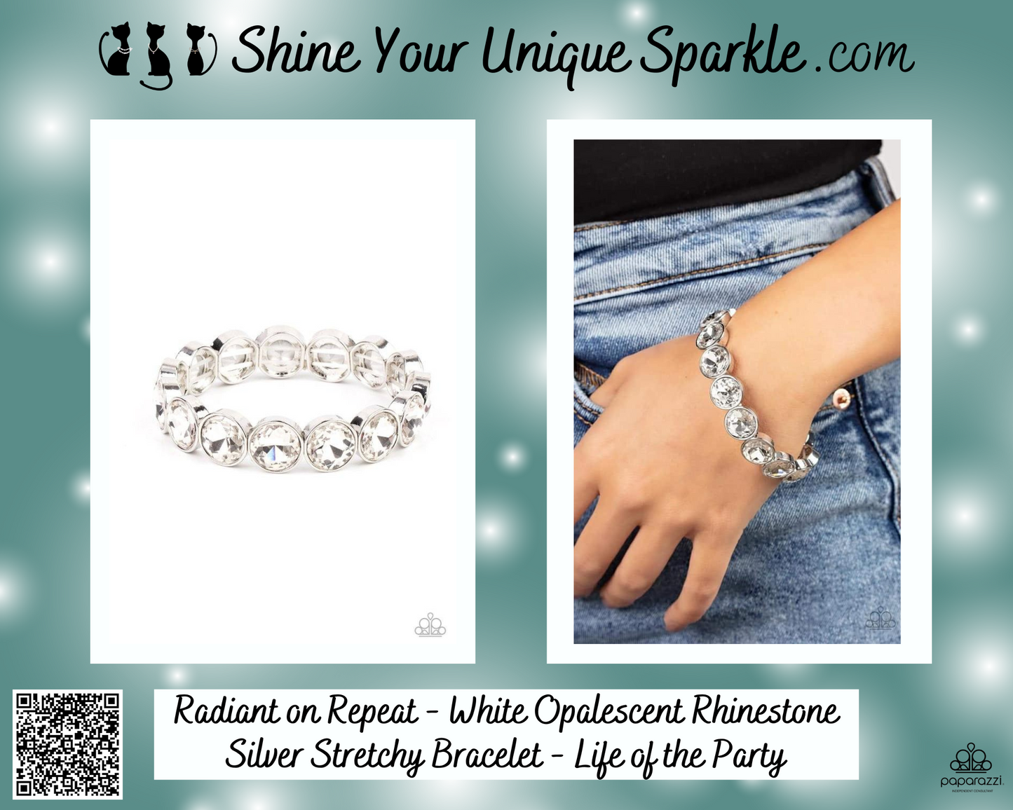 Radiant on Repeat - White Opalescent Rhinestone Silver Stretchy Bracelet - Life of the Party