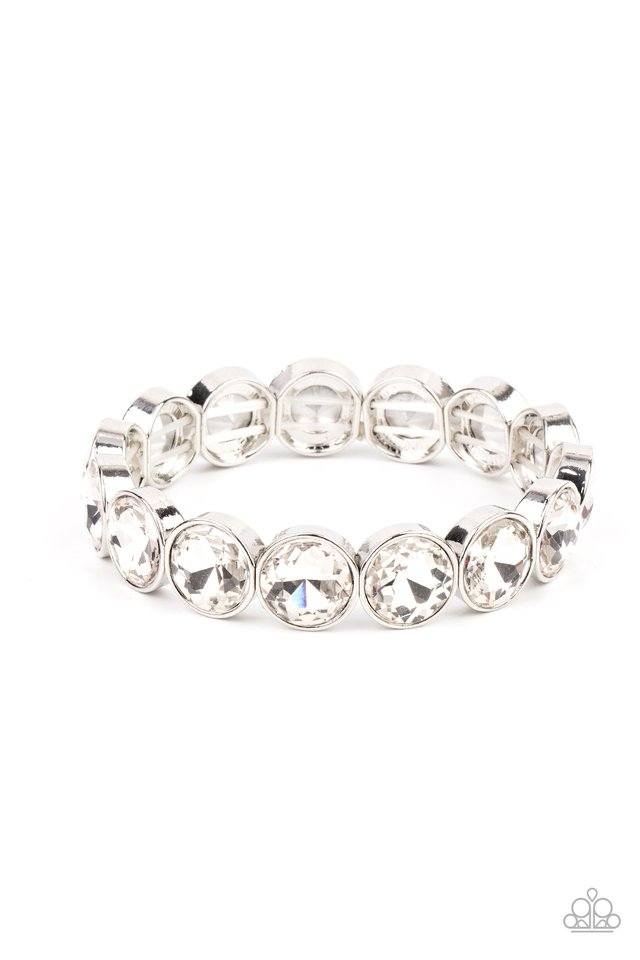 Radiant on Repeat - White Opalescent Rhinestone Silver Stretchy Bracelet - Life of the Party