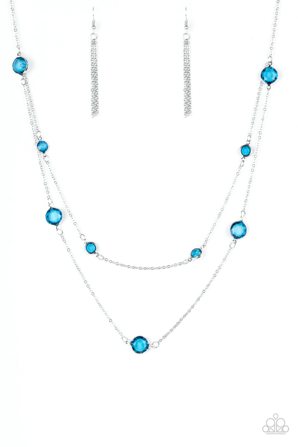 Raise Your Glass - Blue Glassy Gem Dainty Silver Tiered Medium Length Necklace