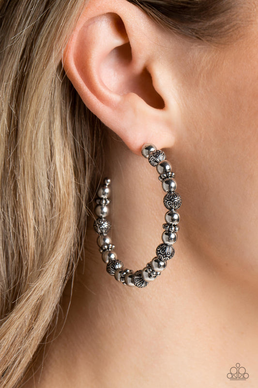 Rebuilt Ruins - Silver Bead Hoop Earrings