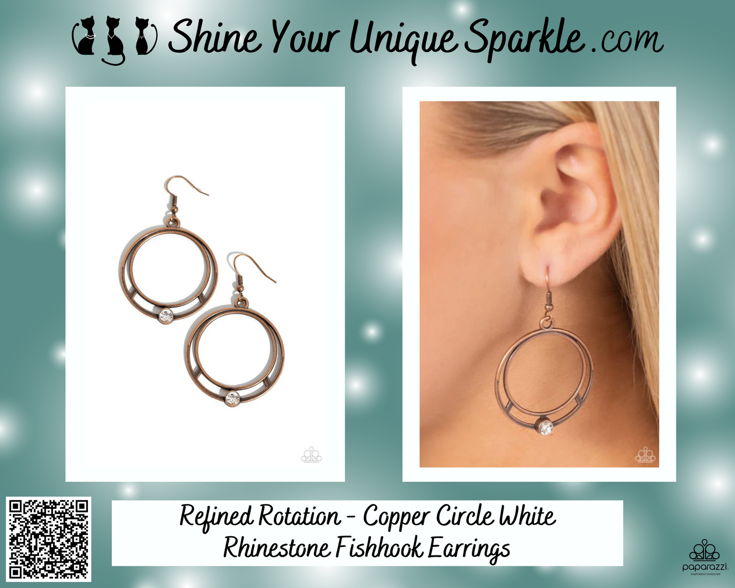 Refined Rotation - Copper Circle White Rhinestone Fishhook Earrings