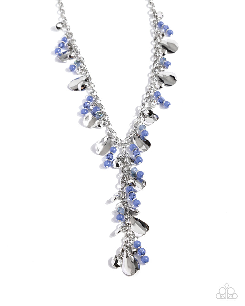 Refined Rush - Blue Bead White Gem Silver Y Medium-Length Necklace