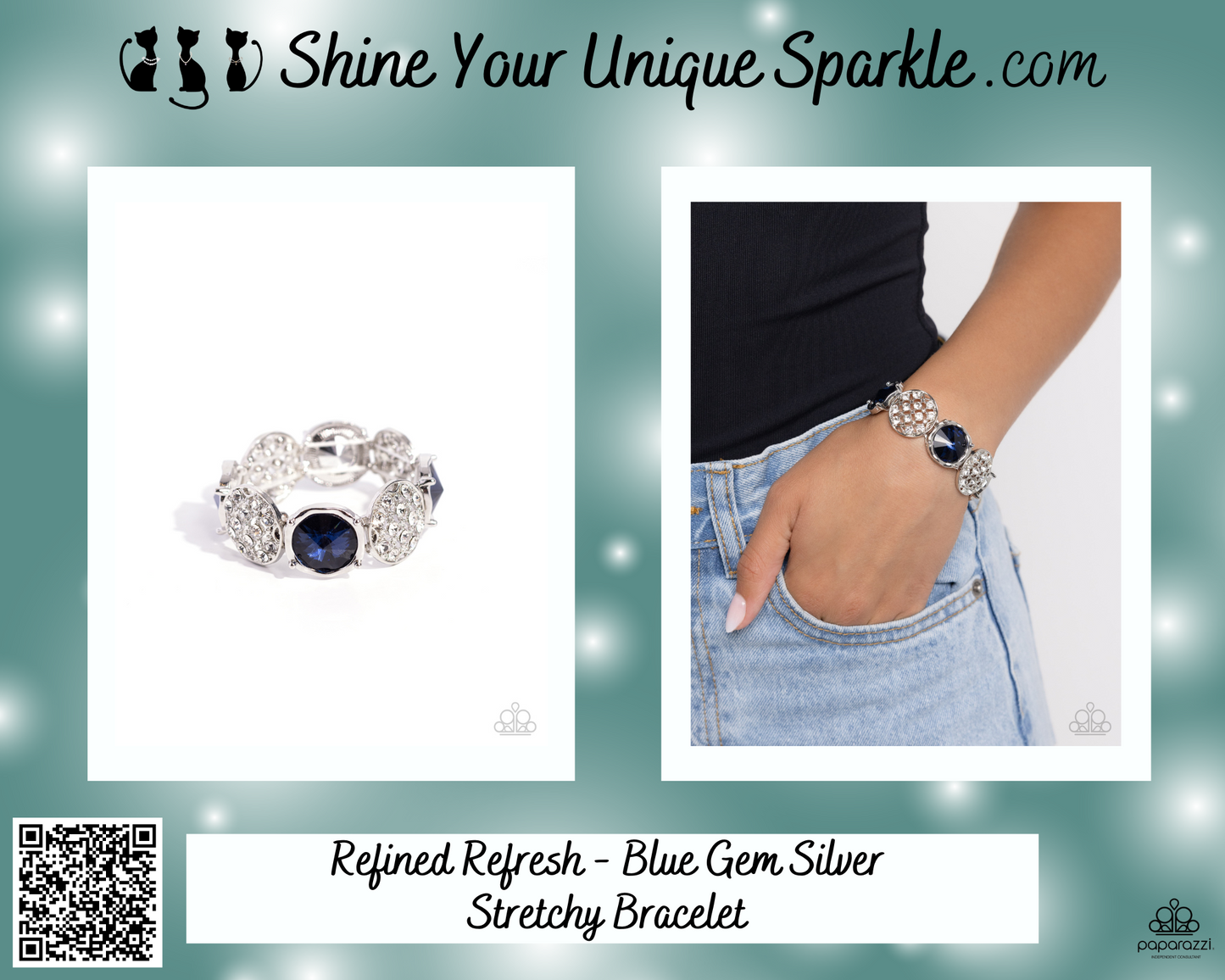Refined Refresh - Blue Gem Silver Stretchy Bracelet