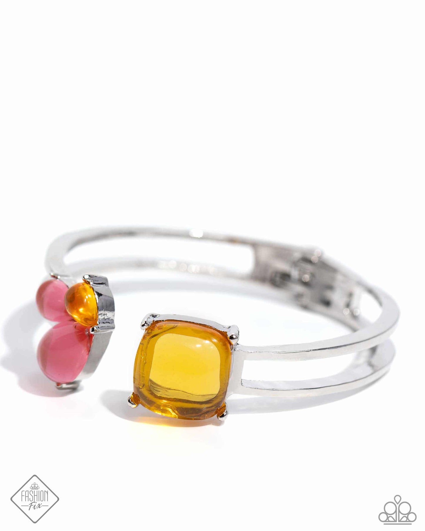 Reflective Recognition - Multi Orange Pink Yellow Bead Silver Hinge Bracelet - Fashion Fix