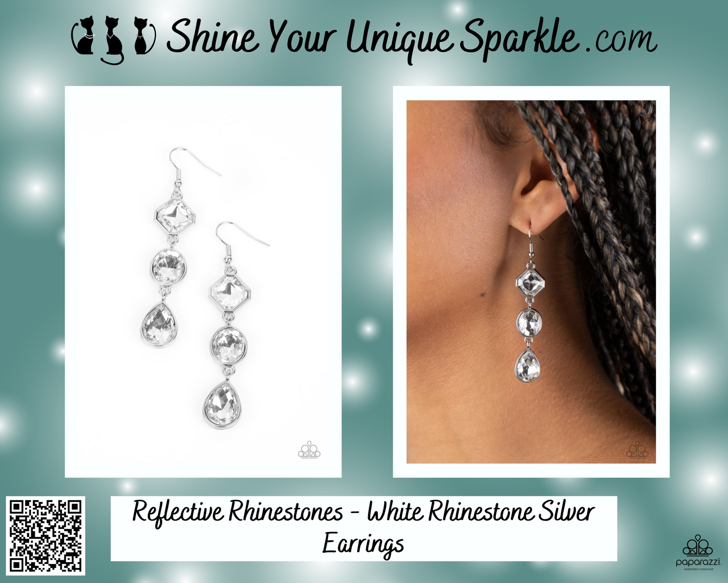 Reflective Rhinestones - White Rhinestone Silver Earrings