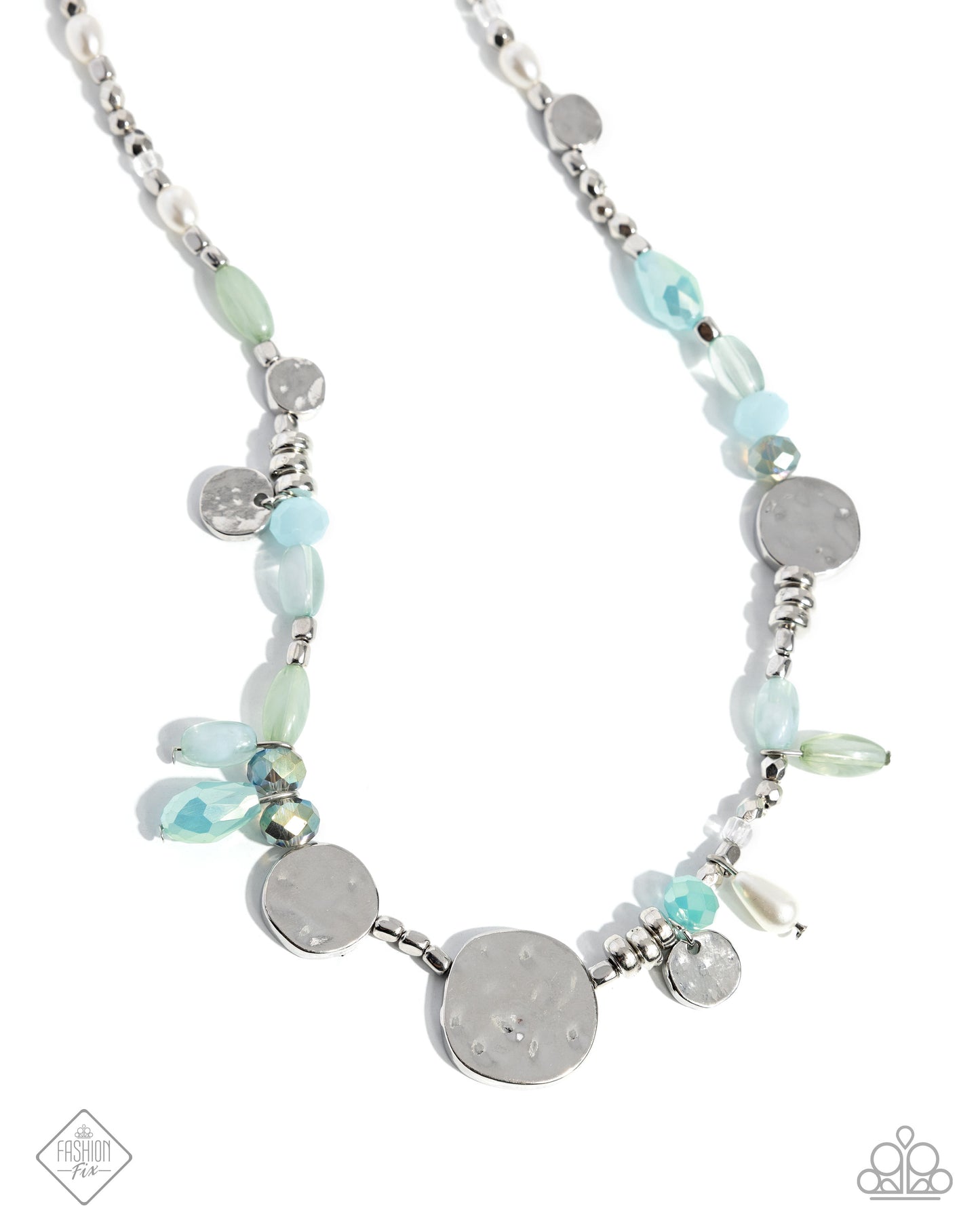 Refreshing Riot - Blue Green Silver Bead Short Necklace - Fashion Fix