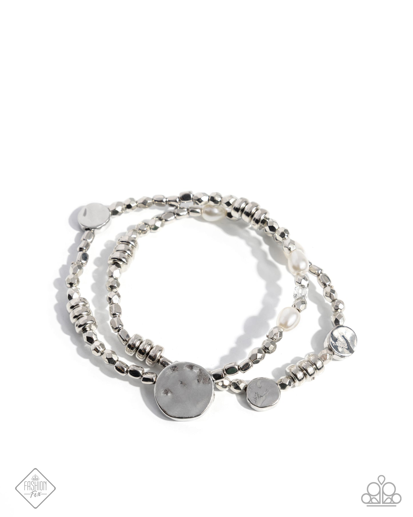 Refreshing Rumba - White Pearl Silver Stretchy Bracelet - Fashion Fix