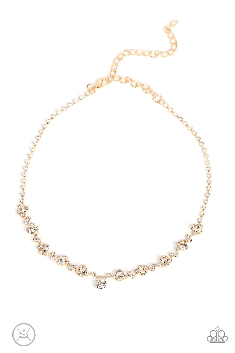 Regal Rebel - Gold with White Rhinestone Choker Necklace