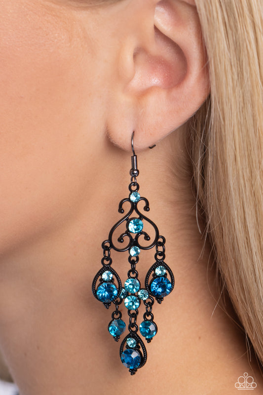 Regal Renovation - Blue Gem Black Frame Fishhook Earrings