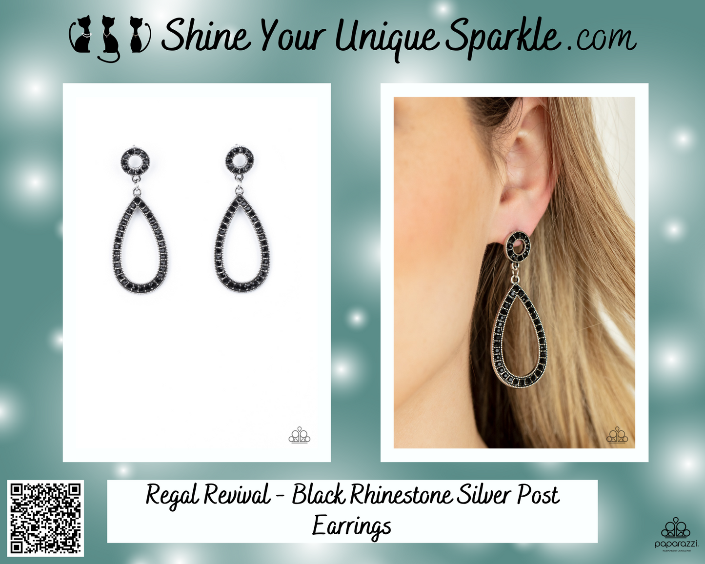 Regal Revival - Black Rhinestone Silver Post Earrings