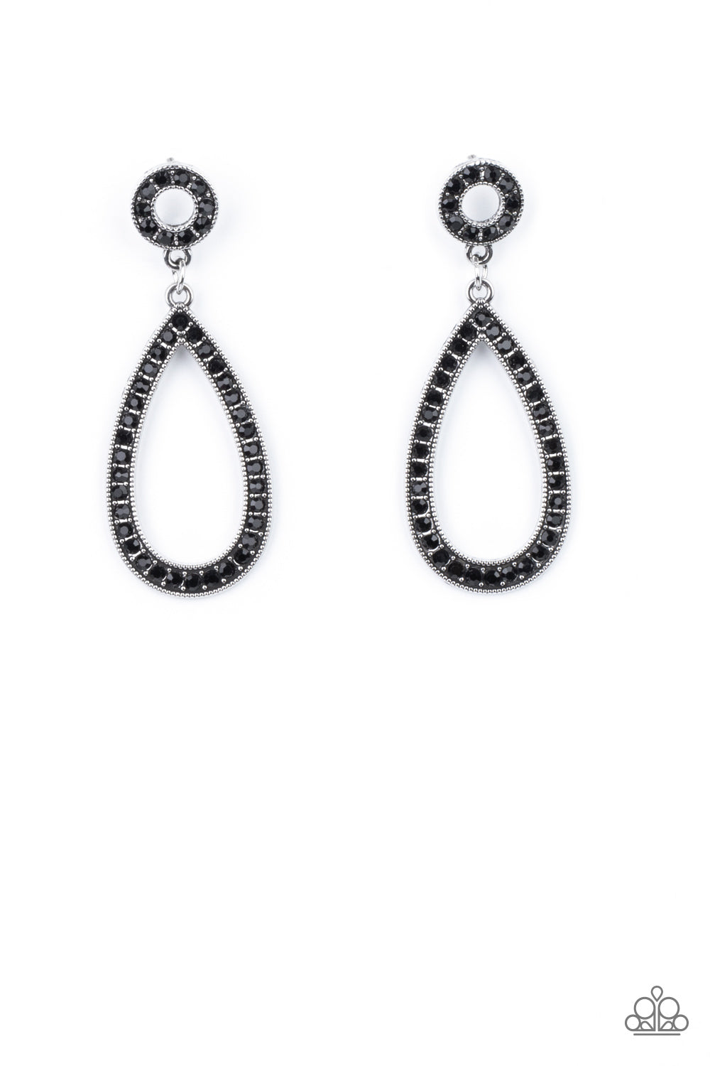 Regal Revival - Black Rhinestone Silver Post Earrings