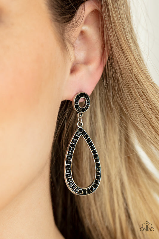 Regal Revival - Black Rhinestone Silver Post Earrings