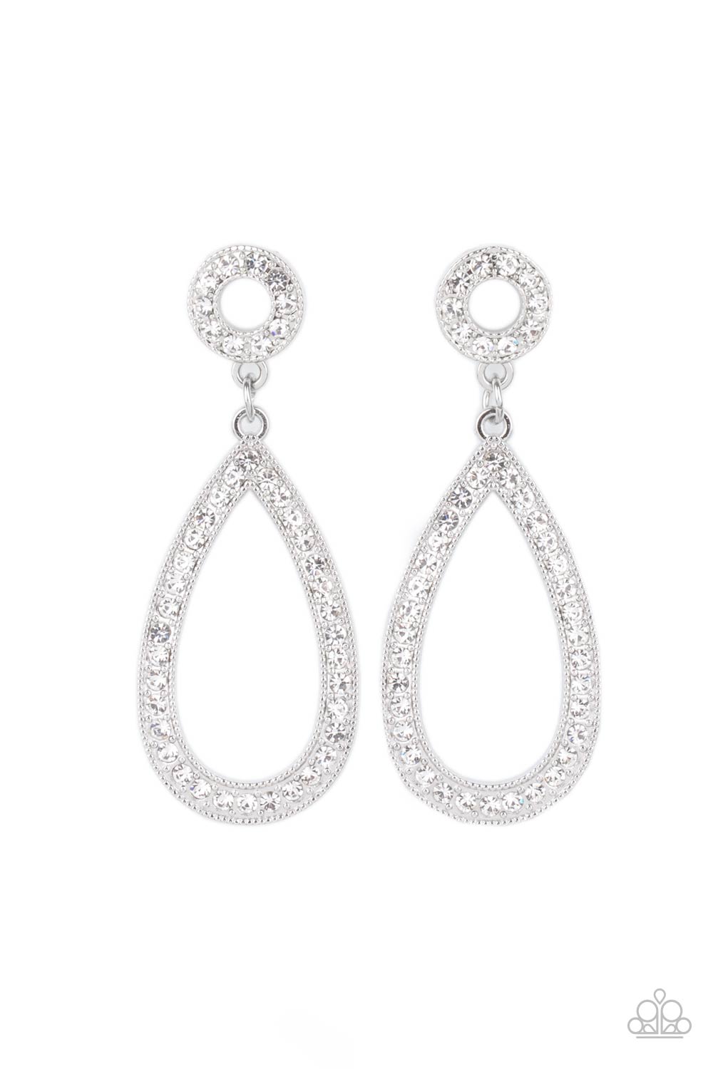 Regal Revival - White Rhinestone Post Silver Earrings