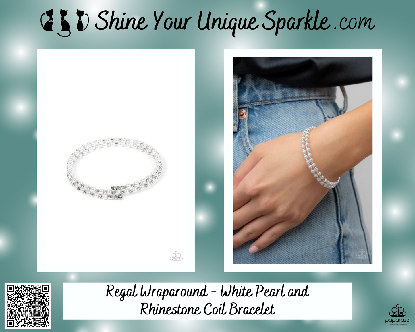 Regal Wraparound - White Pearl and Rhinestone Coil Bracelet