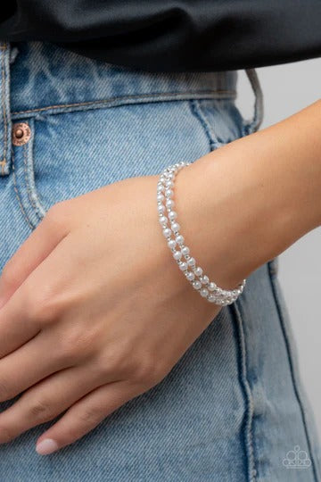 Regal Wraparound - White Pearl and Rhinestone Coil Bracelet