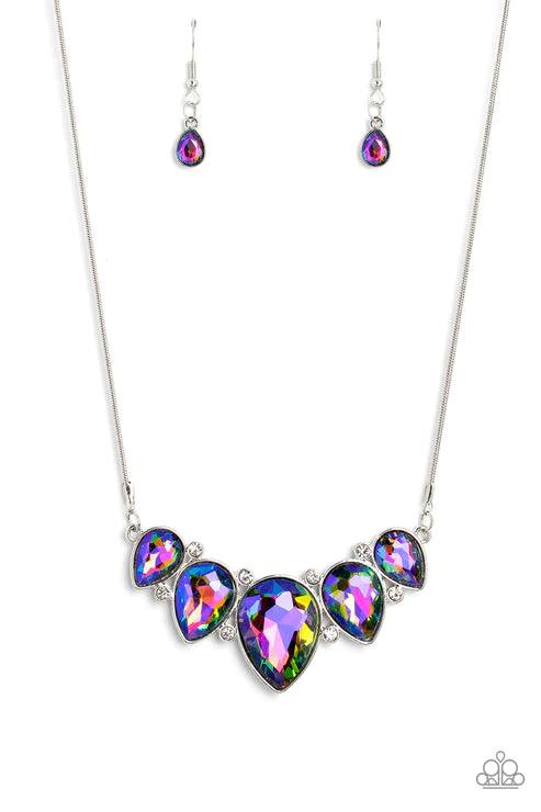 Regally Refined - Multi UV Shimmer Gem Silver Short Necklace - Life of the Party