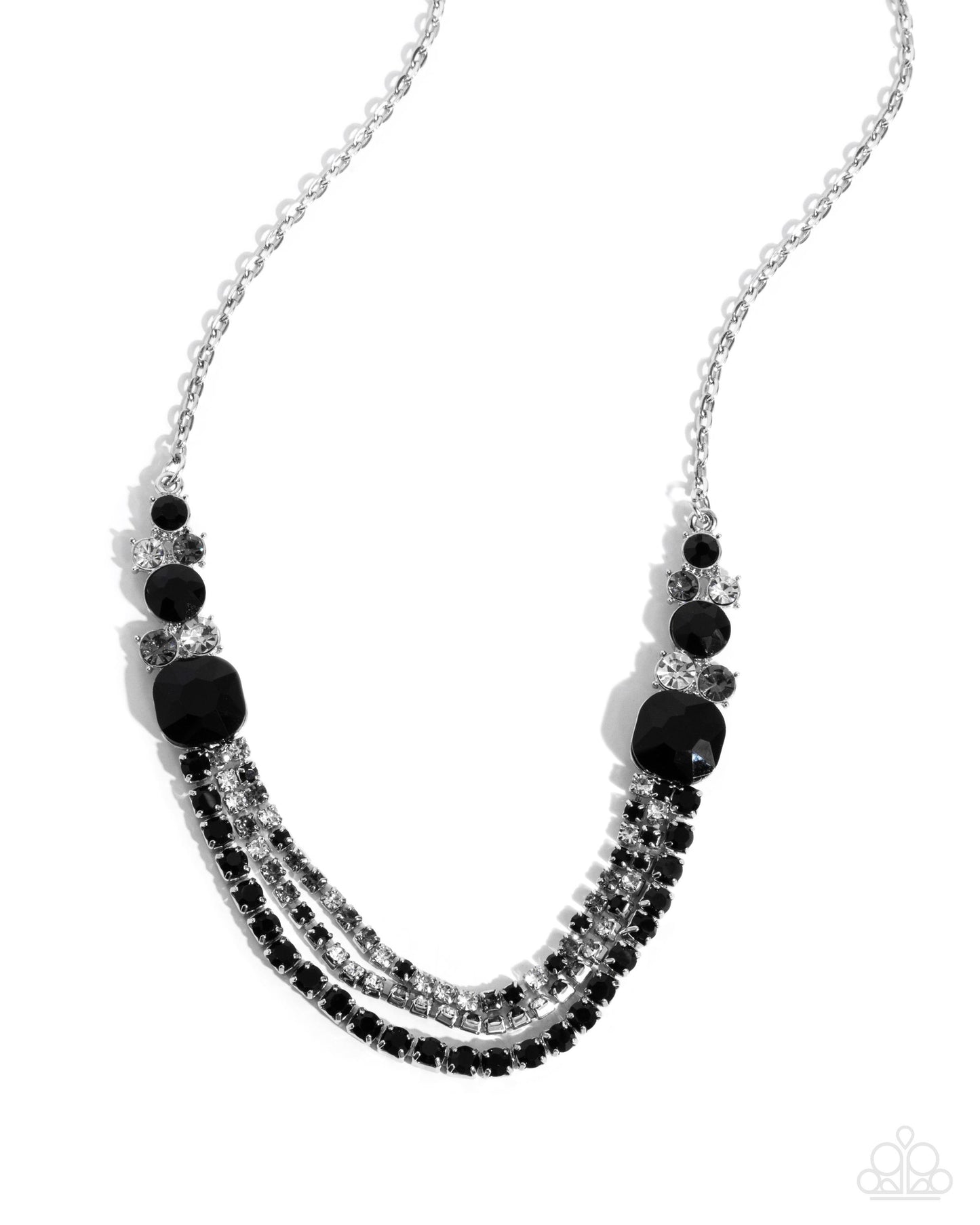 Relaxed Refinement - Black Rhinestone Silver Layered Short Necklace