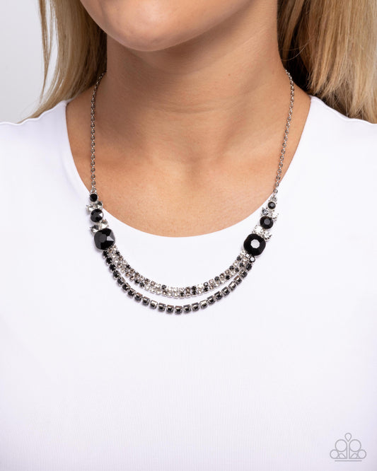 Relaxed Refinement - Black Rhinestone Silver Layered Short Necklace