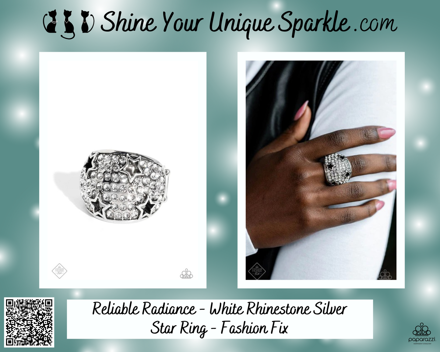 Reliable Radiance - White Rhinestone Silver Star Ring - Fashion Fix